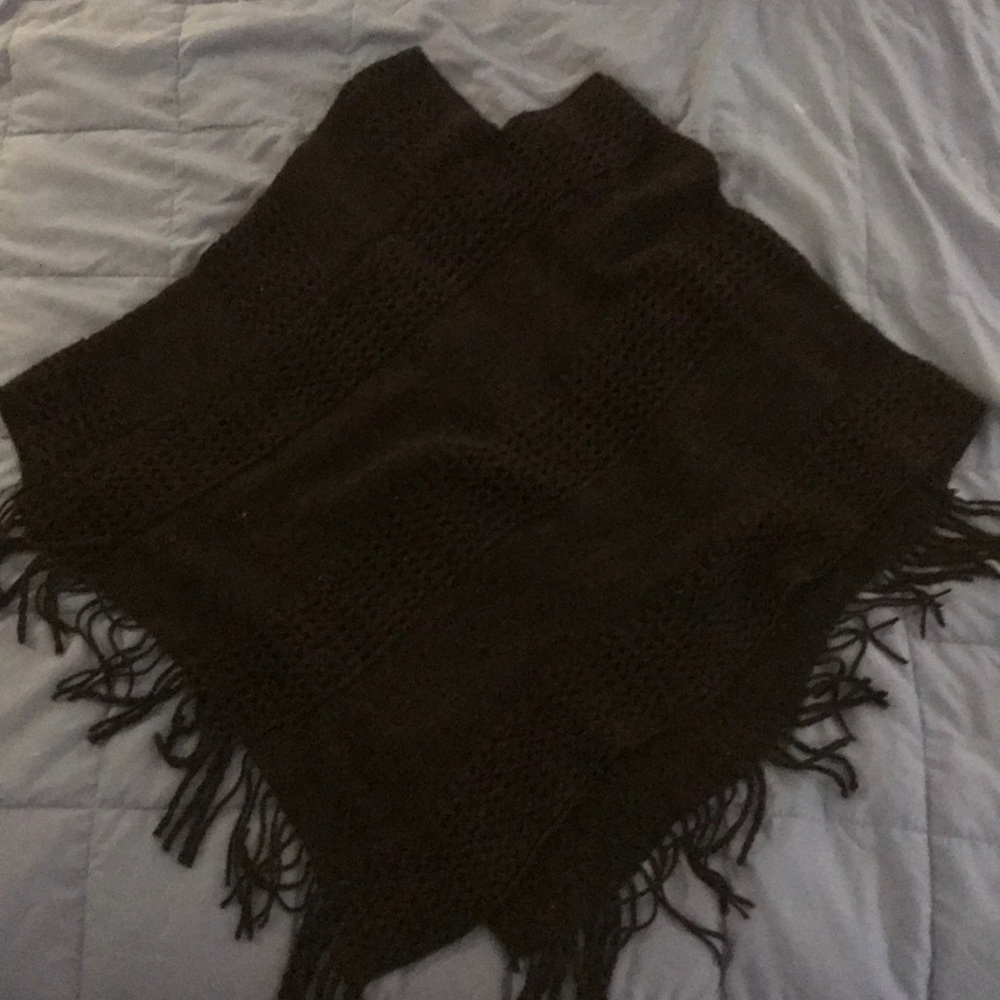 Super Soft Black Fringe Poncho By Cents of Style